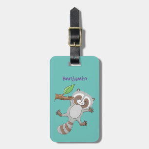 Cute lycklig raccoon baby tecknad illustration bagagebricka