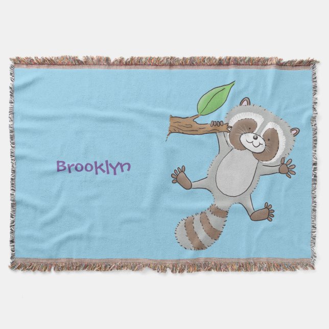 Cute lycklig raccoon baby tecknad illustration filt (Framsidan)
