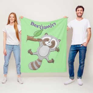 Cute lycklig raccoon baby tecknad illustration fleecefilt