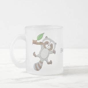 Cute lycklig raccoon baby tecknad illustration frostad glasmugg