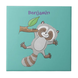 Cute lycklig raccoon baby tecknad illustration kakelplatta