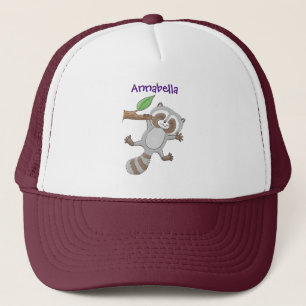 Cute lycklig raccoon baby tecknad illustration keps
