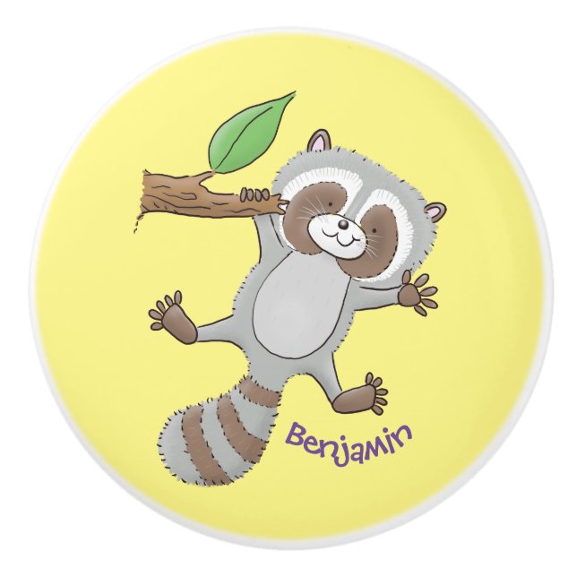 Cute lycklig raccoon baby tecknad illustration knopp (Framsidan)