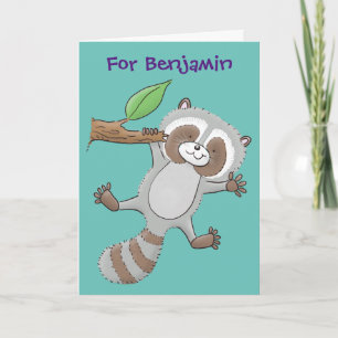 Cute lycklig raccoon baby tecknad illustration kort