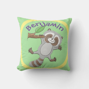 Cute lycklig raccoon baby tecknad illustration kudde