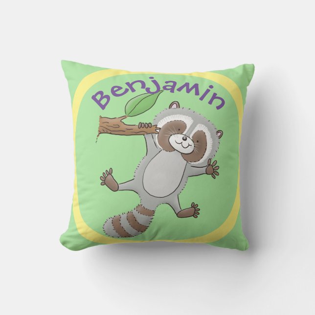 Cute lycklig raccoon baby tecknad illustration kudde (Framsida)