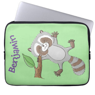Cute lycklig raccoon baby tecknad illustration laptop fodral