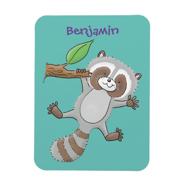Cute lycklig raccoon baby tecknad illustration magnet (Vertikal)