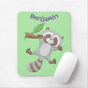 Cute lycklig raccoon baby tecknad illustration musmatta