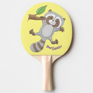 Cute lycklig raccoon baby tecknad illustration pingisracket