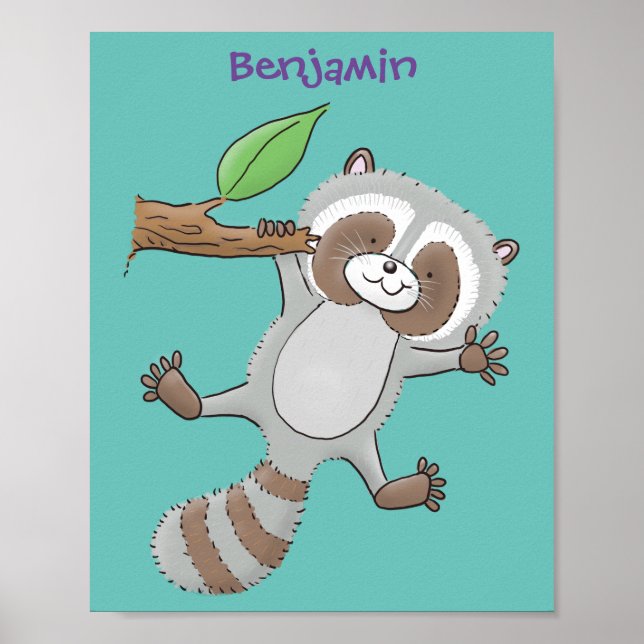Cute lycklig raccoon baby tecknad illustration poster (Framsidan)
