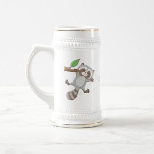 Cute lycklig raccoon baby tecknad illustration sejdel