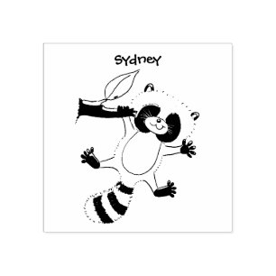 Cute lycklig raccoon baby tecknad illustration stämpel