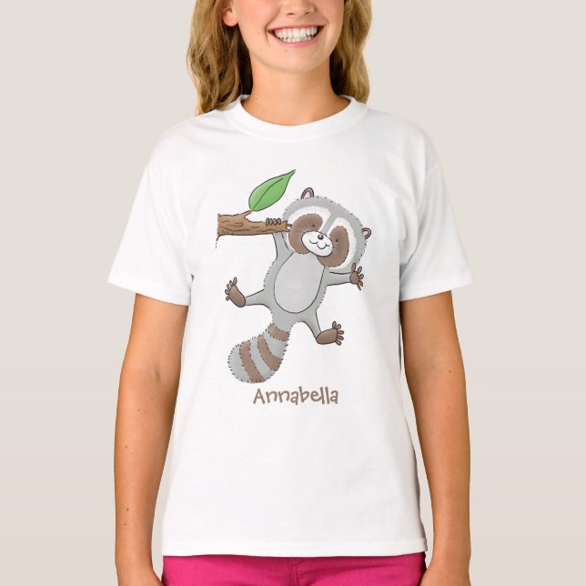Cute lycklig raccoon baby tecknad illustration t shirt (Framsida)