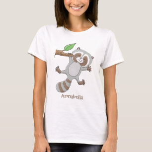 Cute lycklig raccoon baby tecknad illustration t shirt