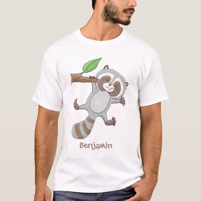 Cute lycklig raccoon baby tecknad illustration t shirt (Framsida)