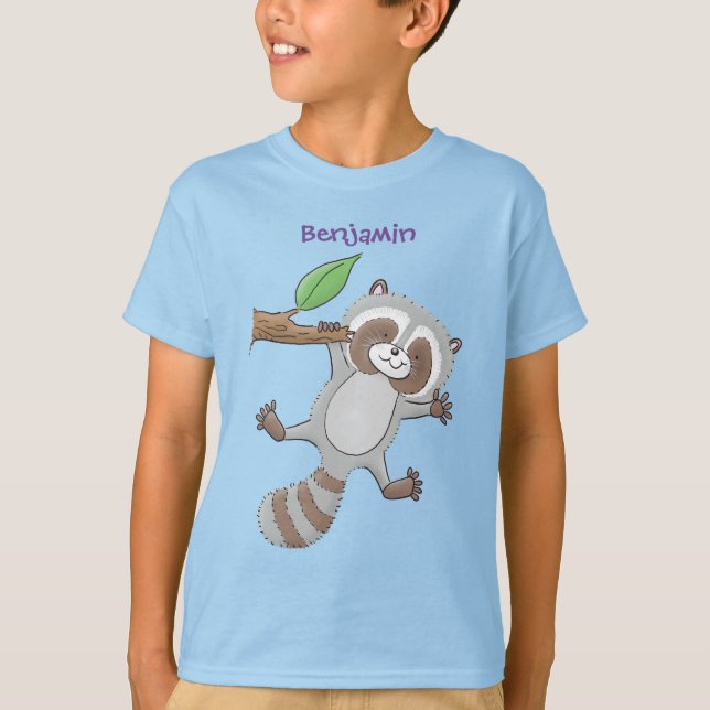 Cute lycklig raccoon baby tecknad illustration t shirt (Framsida)