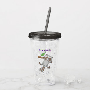 Cute lycklig raccoon baby tecknad illustration take away mugg