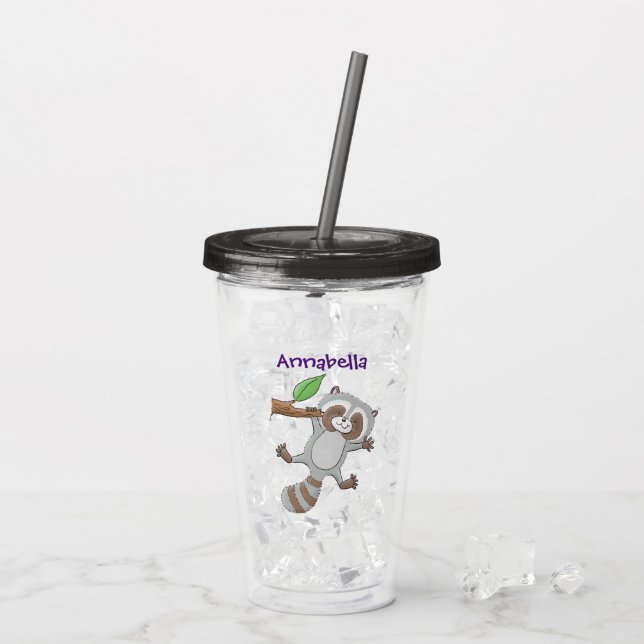 Cute lycklig raccoon baby tecknad illustration take away mugg (Baksida Ice)