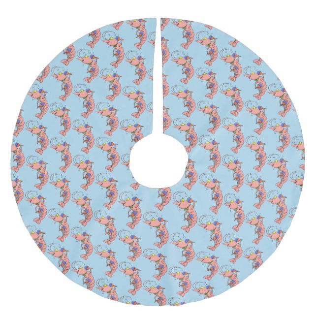 Cute lycklig räkor, räkor, tecknad julgransmatta borstad polyester (Framsidan)