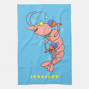 Cute lycklig räkor, räkor, tecknad kökshandduk