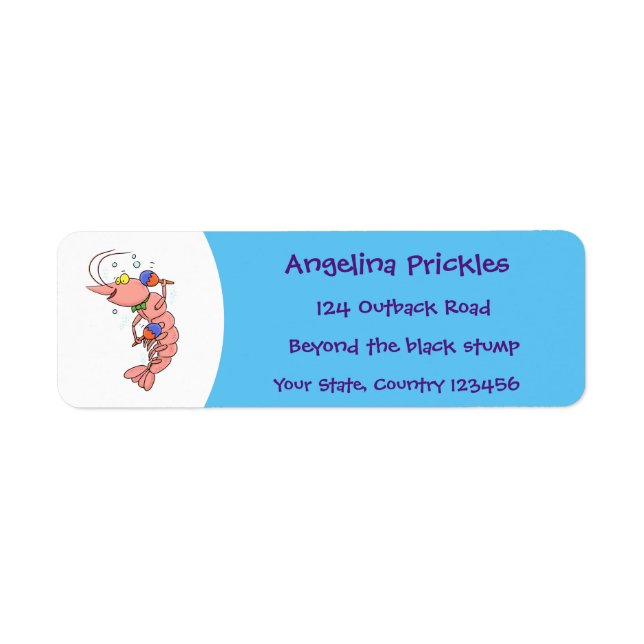Cute lycklig räkor, räkor, tecknad returadress etikett (Framsidan)