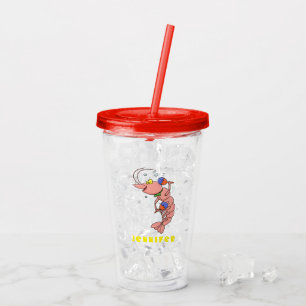 Cute lycklig räkor, räkor, tecknad take away mugg