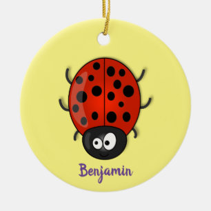 Cute lycklig red ladybug tecknad illustration julgransprydnad keramik