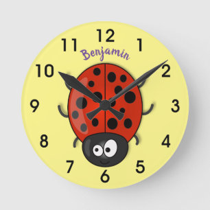 Cute lycklig red ladybug tecknad illustration rund klocka