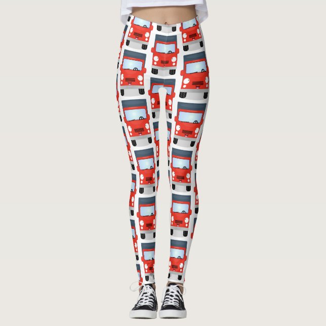 Cute lycklig red lastbil tecknad illustration leggings (Framsida)