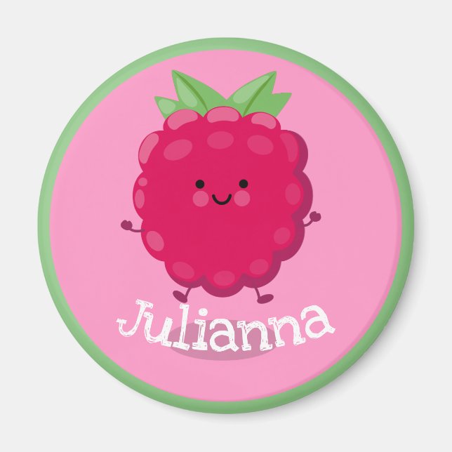Cute lycklig Red Raspberry rosa tecknad illustrati Magnet (Framsidan)