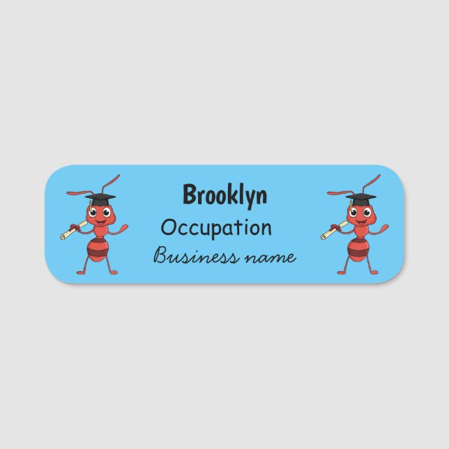 Cute lycklig red tecknad namnbricka (Framsida)