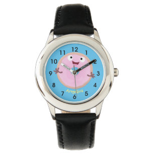 Cute lycklig rosa gladised tecknad armbandsur