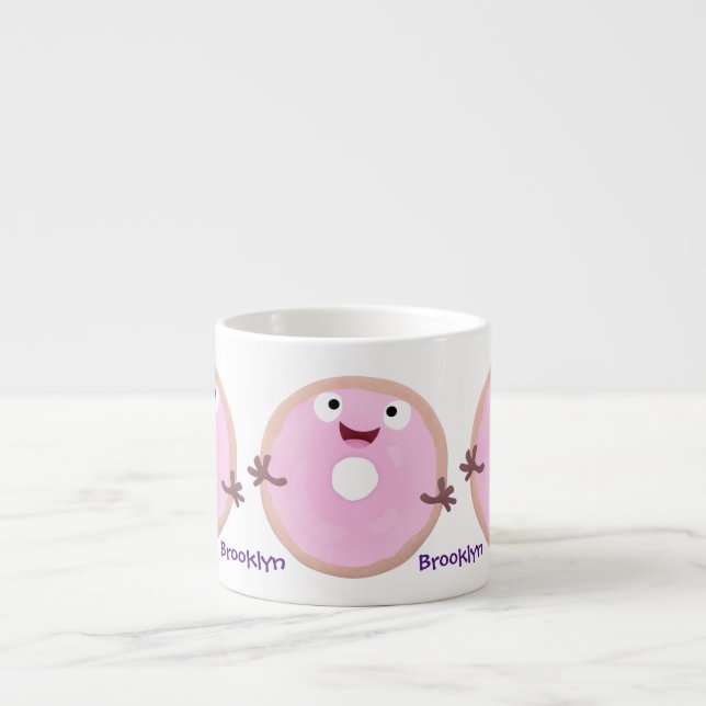 Cute lycklig rosa gladised tecknad espressomugg (Framsidan)