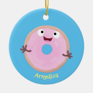 Cute lycklig rosa gladised tecknad julgransprydnad keramik