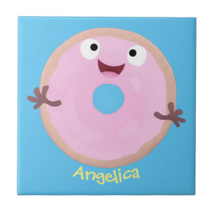 Cute lycklig rosa gladised tecknad kakelplatta