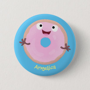 Cute lycklig rosa gladised tecknad knapp