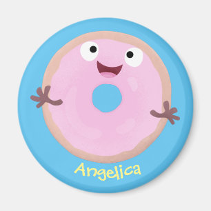 Cute lycklig rosa gladised tecknad magnet