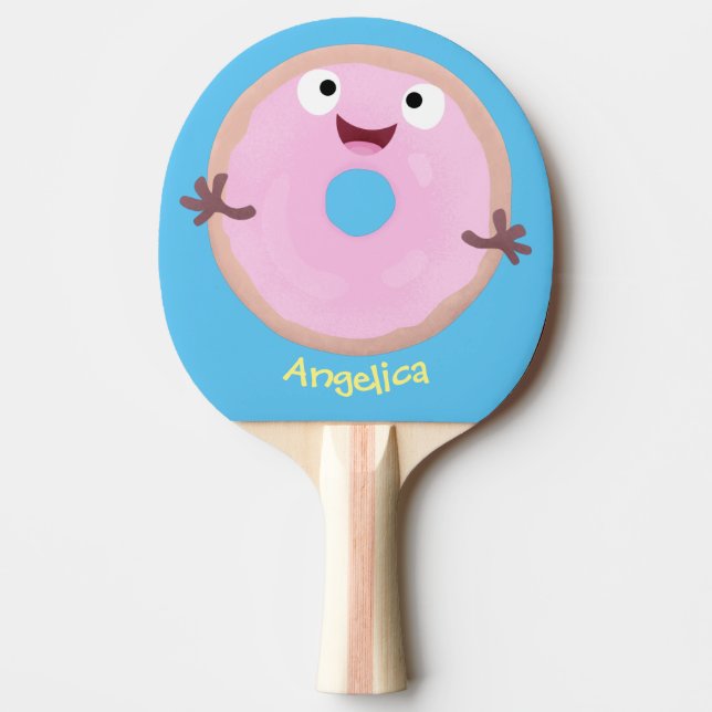Cute lycklig rosa gladised tecknad pingisracket (Framsidan)
