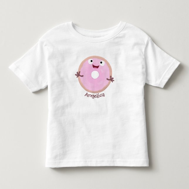 Cute lycklig rosa gladised tecknad t shirt (Framsida)