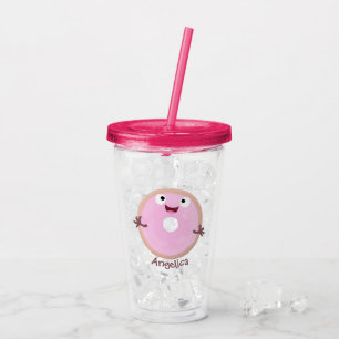 Cute lycklig rosa gladised tecknad take away mugg