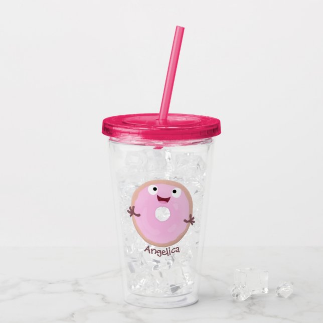 Cute lycklig rosa gladised tecknad take away mugg (Baksida Ice)