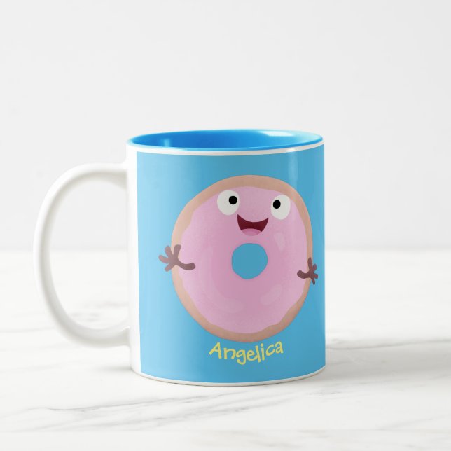 Cute lycklig rosa gladised tecknad Två-Tonad mugg (Vänster)
