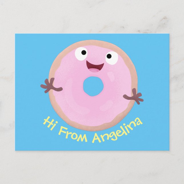 Cute lycklig rosa gladised tecknad vykort (Framsida)