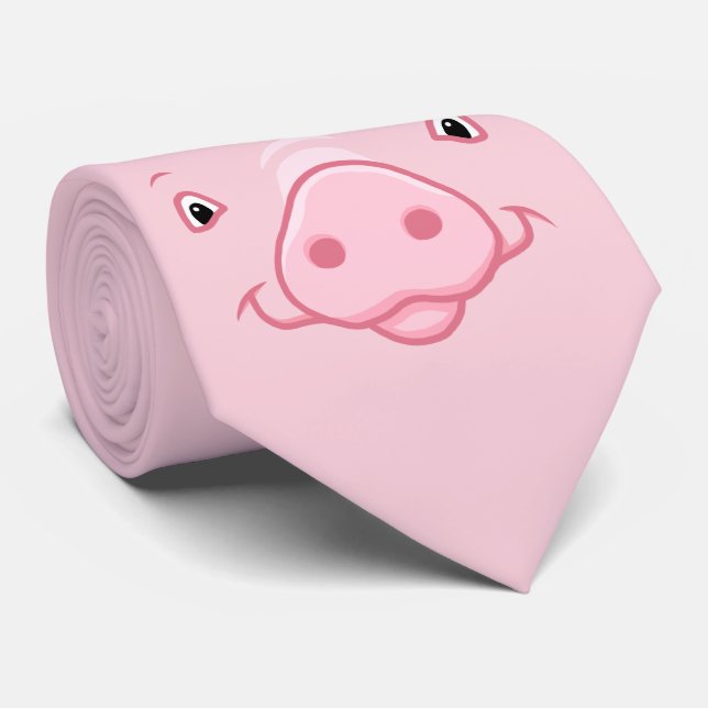 Cute Lycklig Rosa Gris Ansikte Slips (Rullad)
