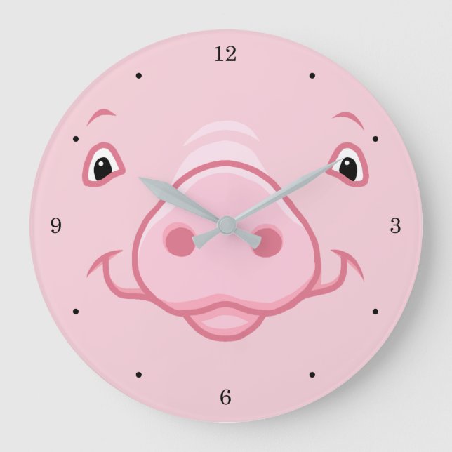 Cute Lycklig Rosa Gris Ansikte Stor Klocka (Framsida)