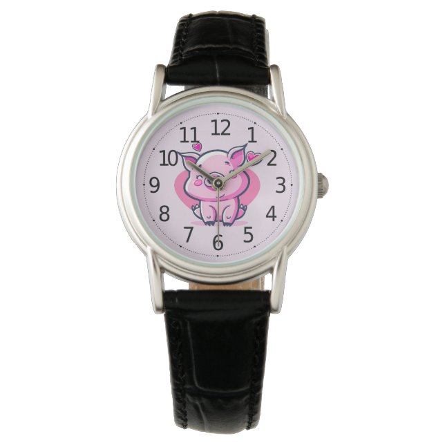 Cute Lycklig Rosa Gris Hearts Valentine Inspired | Armbandsur (Framsida)