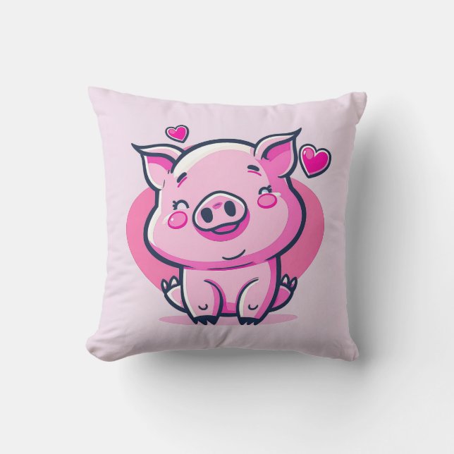 Cute Lycklig Rosa Gris Hearts Valentine Inspired | Kudde (Framsida)