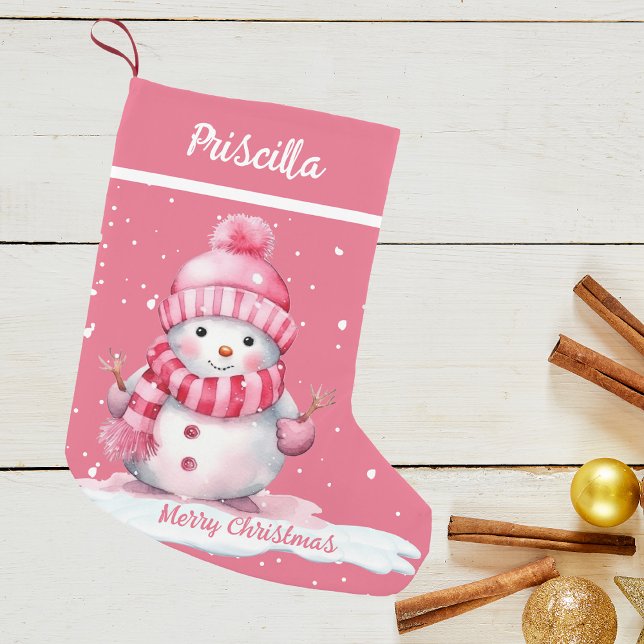Cute Lycklig Rosa Snö God jul Liten Julstrumpa (Skapare uppladdad)