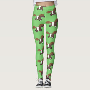 Cute lycklig Shetland pony tecknad illustration Leggings
